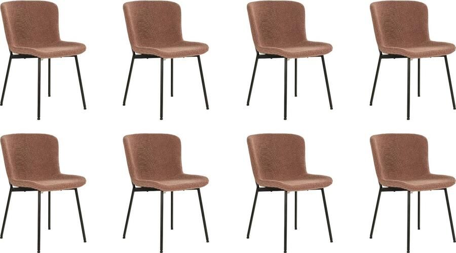 Lewis & Loft Eetkamerstoel Lucy – Eetkamerstoelen Bouclé Staal Bruin Roestbruin Set van 8