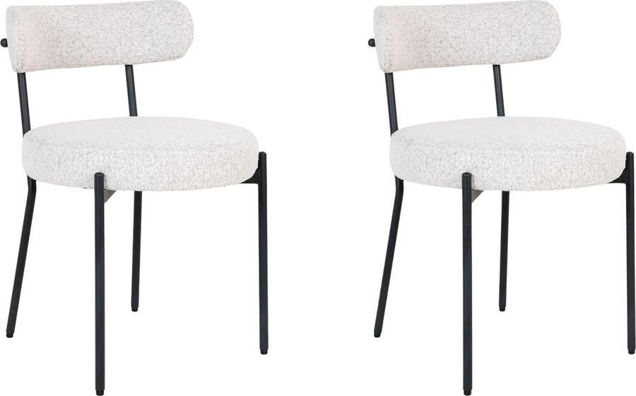 Lewis & Loft Eetkamerstoelen Leanne Eetkamerstoel Bouclé Staal Wit Set van 2