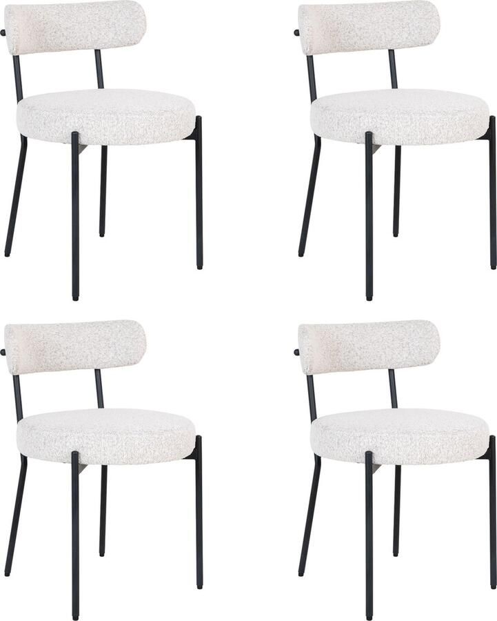 Lewis & Loft Eetkamerstoelen Leanne Eetkamerstoel Bouclé Staal Wit Set van 4