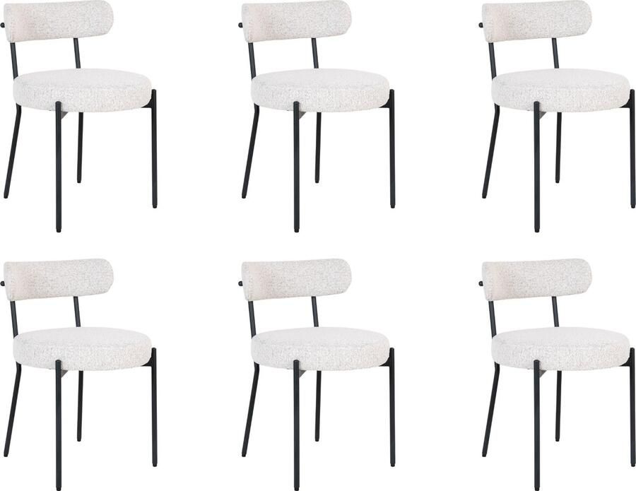 Lewis & Loft Eetkamerstoelen Leanne Eetkamerstoel Bouclé Staal Wit Set van 6