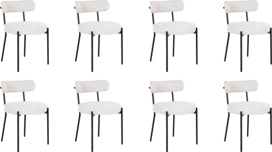 Lewis & Loft Eetkamerstoelen Leanne Eetkamerstoel Bouclé Staal Wit Set van 8
