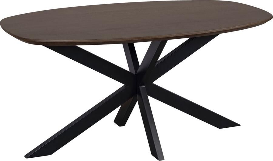 QUVIO Eettafel Sofia Deens Ovaal 160 x 90 cm Stalen kruispoot FSC gecertificeerd mangohout Walnoot bruin