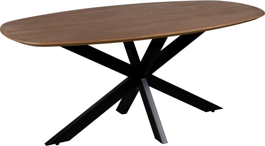 QUVIO Eettafel Sofia Deens Ovaal 180 x 90 cm Stalen kruispoot FSC gecertificeerd mangohout Bruin
