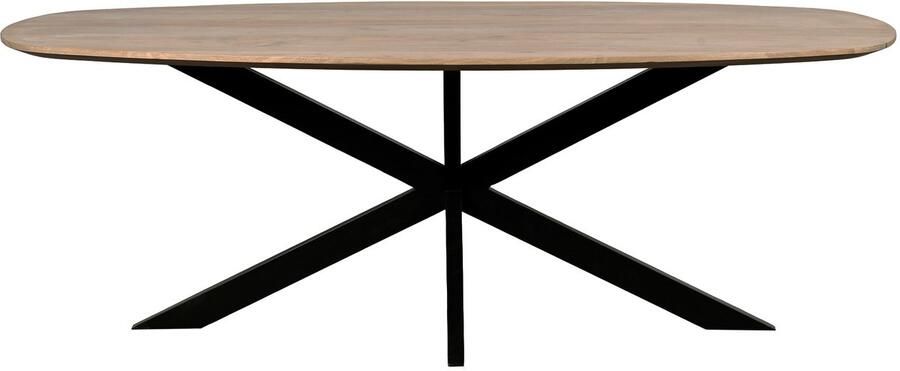 QUVIO Eettafel Sofia Deens Ovaal 180 x 90 cm Stalen kruispoot FSC gecertificeerd mangohout Naturel