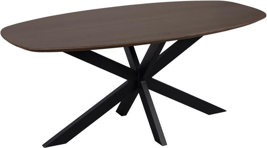 QUVIO Eettafel Sofia Deens Ovaal 180 x 90 cm Stalen kruispoot FSC gecertificeerd mangohout Walnoot bruin