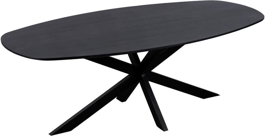QUVIO Eettafel Sofia Deens Ovaal 180 x 90 cm Stalen kruispoot Matrix poot FSC gecertificeerd mangohout Zwart