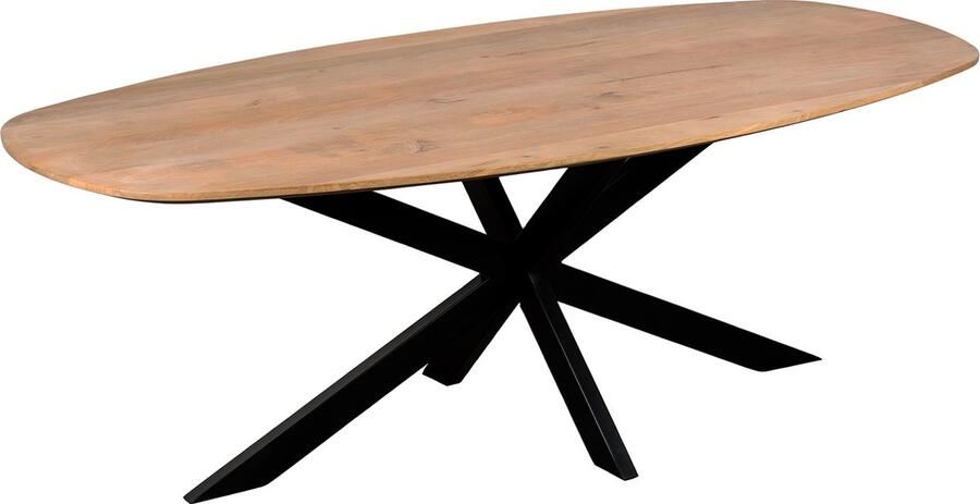 QUVIO Eettafel Sofia Deens ovaal 220x110 cm Stalen kruispoot FSC -gecertificeerd mangohout Zwart Naturel