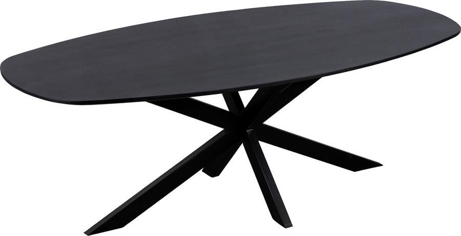 QUVIO Eettafel Sofia Deens ovaal 220x110 cm Stalen kruispoot FSC -gecertificeerd mangohout Zwart