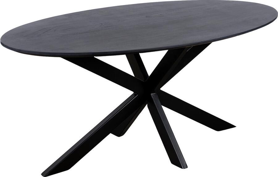 QUVIO Eettafel Sofia– Ovaal – 180x90 cm – Stalen kruispoot – FSC -gecertificeerd mangohout – Zwart