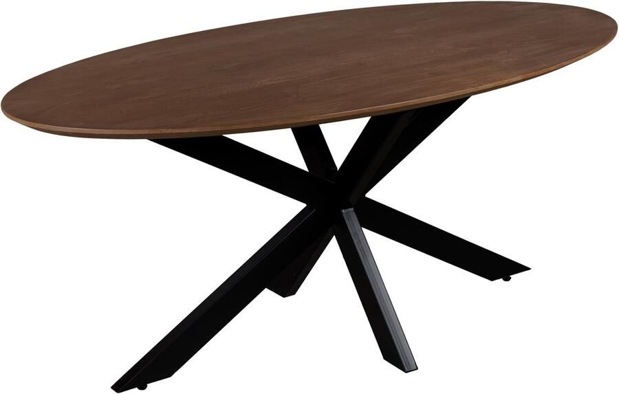 QUVIO Eettafel Sofia Ovaal 180x90 cm Stalen kruispoot Matrix poot FSC gecertificeerd mangohout Bruin