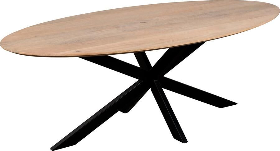 QUVIO Eettafel Sofia Ovaal 220x100 cm Stalen kruispoot FSC -gecertificeerd mangohout Zwart Naturel