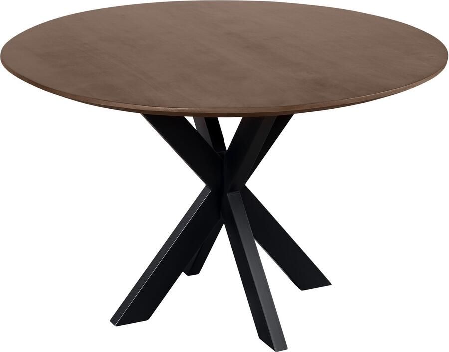 QUVIO Eettafel Sofia Rond Ø 120 cm Stalen kruispoot FSC gecertificeerd mangohout Bruin