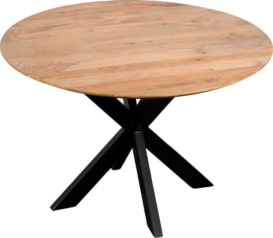 QUVIO Eettafel Sofia – Rond – Ø120 – Stalen kruispoot – FSC -gecertificeerd mangohout – Zwart – Naturel