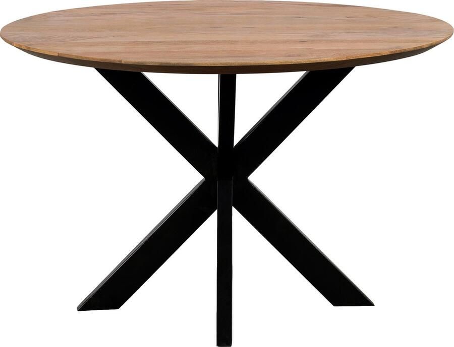 QUVIO Eettafel Sofia – Rond – Ø120 – Stalen kruispoot – FSC -gecertificeerd mangohout – Zwart – Naturel - Foto 2