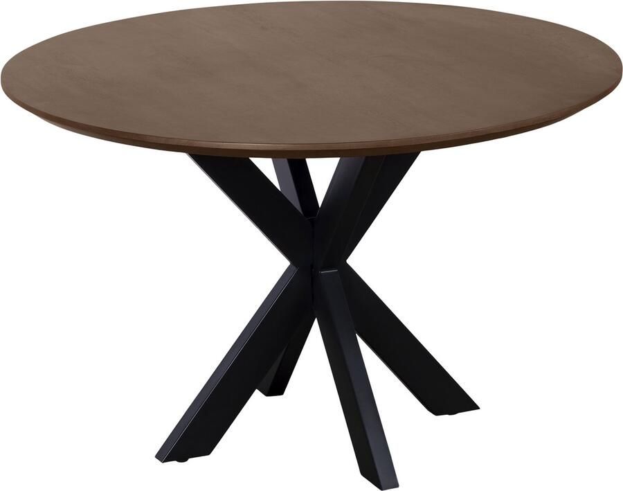 QUVIO Eettafel Sofia Rond Ø 130 cm Stalen kruispoot FSC gecertificeerd mangohout Bruin