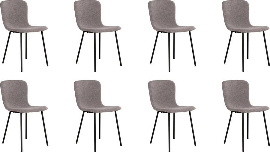 Lewis & Loft Grijze eetkamerstoelen Logan Eetkamerstoel Eetstoel grijs Eetkamer stoelen Polyester Staal Lichtgrijs Set van 8