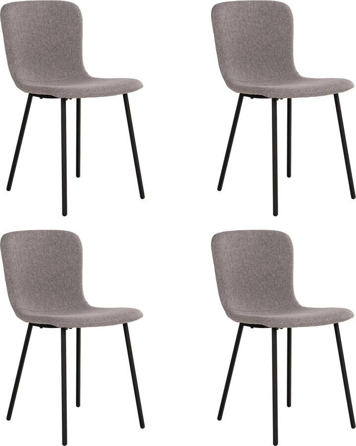 Lewis & Loft Grijze eetkamerstoelen Logan Eetkamerstoel Eetstoel grijs Eetkamer stoelen Polyester Staal Lichtgrijs Set van 4