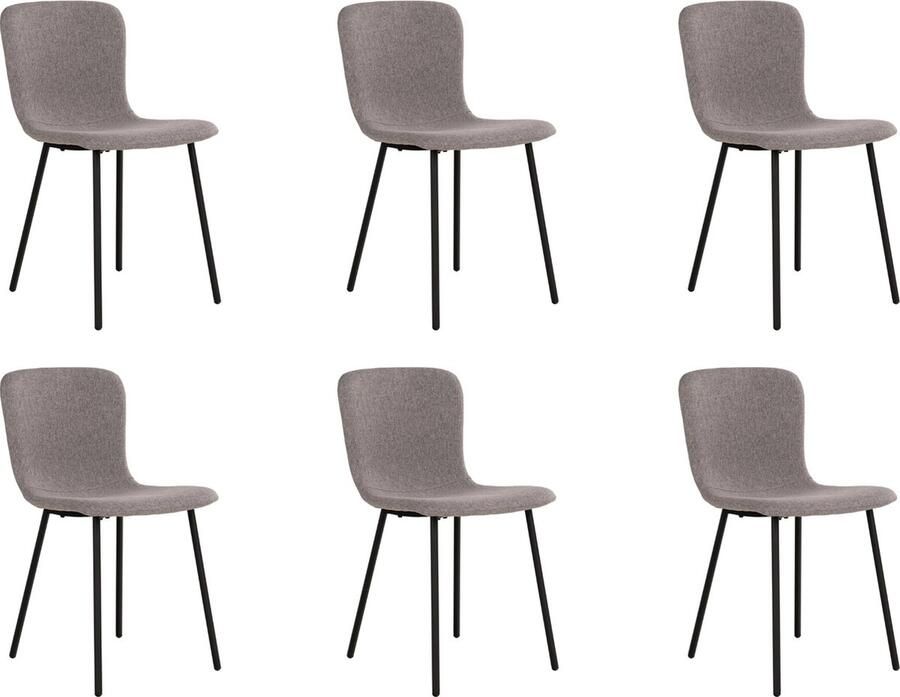 Lewis & Loft Grijze eetkamerstoelen Logan Eetkamerstoel Eetstoel grijs Eetkamer stoelen Polyester Staal Lichtgrijs Set van 6