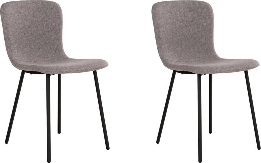 Lewis & Loft Grijze eetkamerstoelen Logan Eetkamerstoel Eetstoel grijs Eetkamer stoelen Polyester Staal Lichtgrijs Set van 2