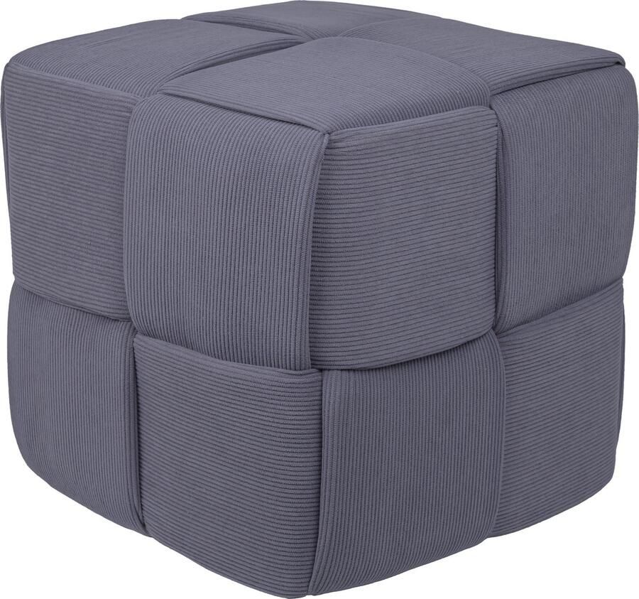 QUVIO Grijze poef met gestofferd blokdesign Vierkante zitpoef Moderne zitkruk Decoratief interieurstuk Trendy woonaccessoire Zitkubus Corduroy Ribstof 35x35 cm Grijs