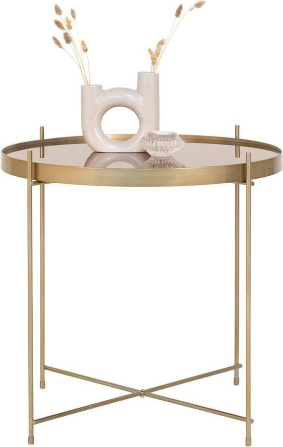 QUVIO Ronde salontafel Emma Staal Glas Ø48 cm Goud - Foto 2