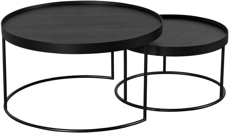 QUVIO Salontafel Sara – Set van 2 – Groot en klein – FSC -gecertificeerd mangohout – Metaal – Zwart