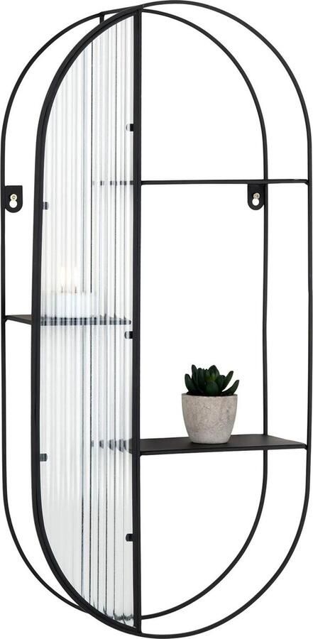 QUVIO Stalen wandrek Mila Ovaal 3 Planken Staal Glas Zwart