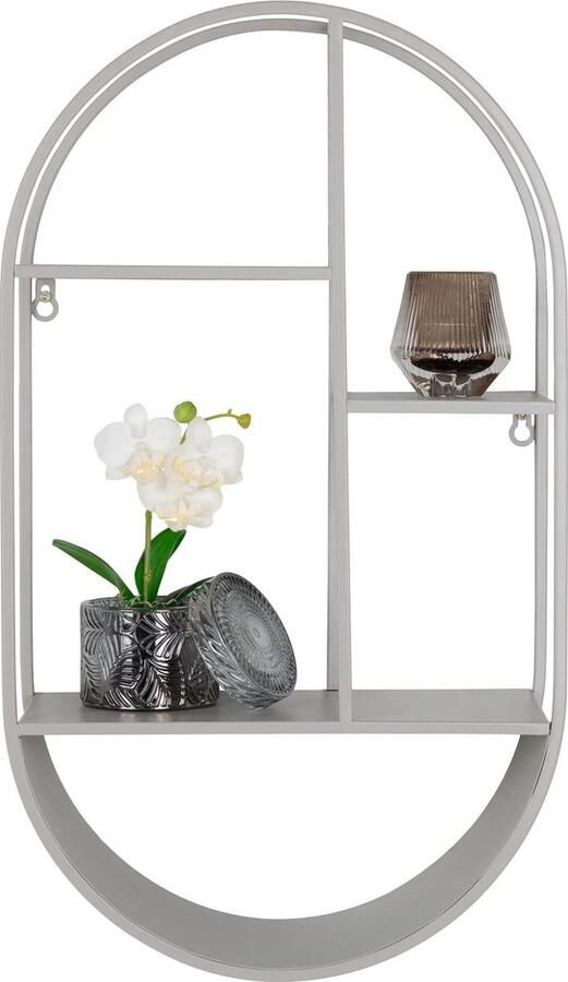 QUVIO Stalen wandrek Owen 3 planken Ovaal Staal Grijs