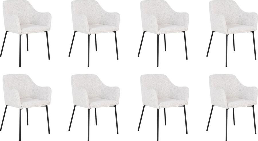 Lewis & Loft Witte eetkamerstoelen Lima Eetkamerstoel Eetkamer stoelen Eetkamerstoel met armleuning Bouclé Staal Wit Set van 8