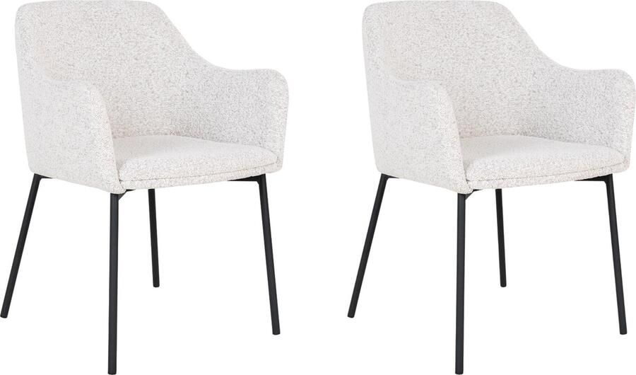 Lewis & Loft Witte eetkamerstoelen Lima Eetkamerstoel Eetkamer stoelen Eetkamerstoel met armleuning Bouclé Staal Wit Set van 2