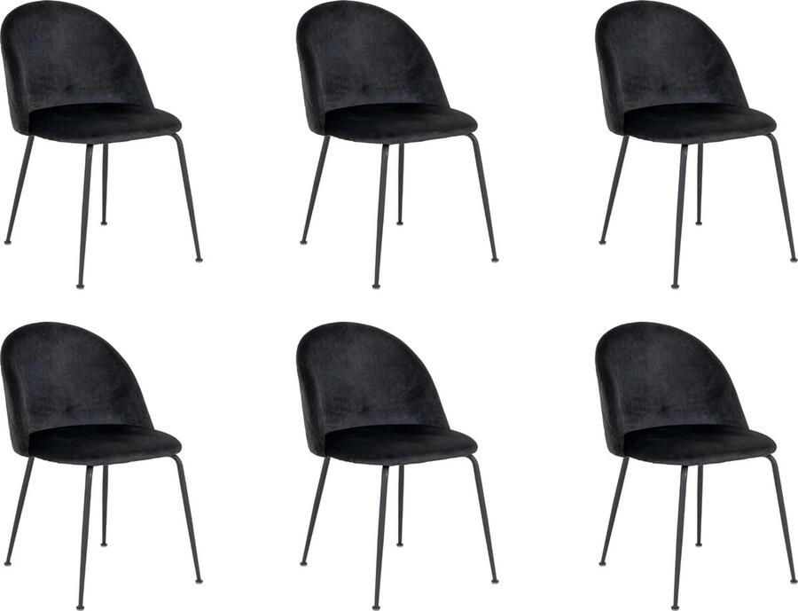 Lewis & Loft Zwarte eetkamerstoelen Lowen Eetkamerstoel Eetstoel Fluweel Staal Zwart Set van 6