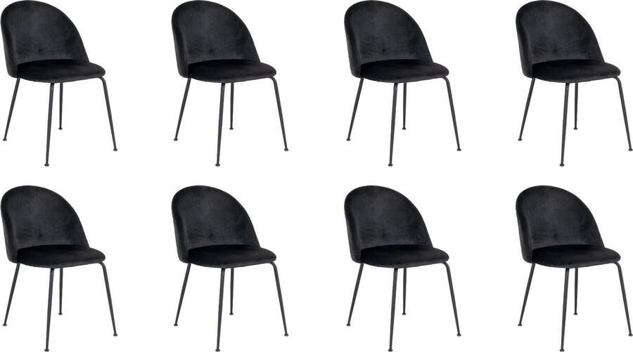 Lewis & Loft Zwarte eetkamerstoelen Lowen Eetkamerstoel Eetstoel Fluweel Staal Zwart Set van 8