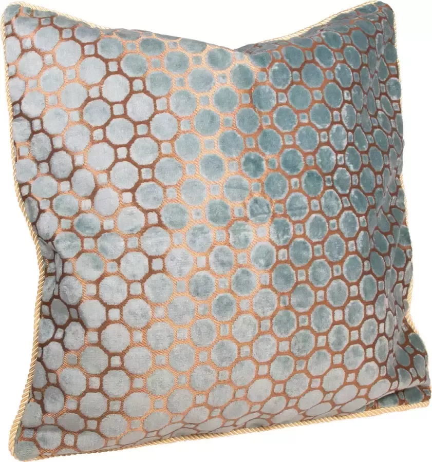 QUVIO Sierkussen met bolletjes patroon Gevuld Sierkussens voor binnen kussentjes bank Kussentjes Fluwelen sierkussens Vierkant Gevulde sierkussens Figuren sierkussens 50 x 50 cm Fluweel Turquoise met gouden rand