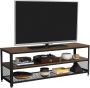 QUVIO Tv-meubel met opbergruimte Hout Staal Tv-dressoir Industrieel Donkerbruin en zwart - Thumbnail 2