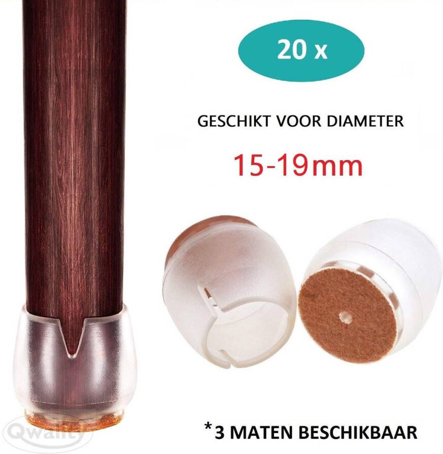 Qwality Stoelpootdoppen 20x Stoeldoppen – Vloerglijders – Vilt Stoelpoot beschermers – 15 -19mm - Foto 1