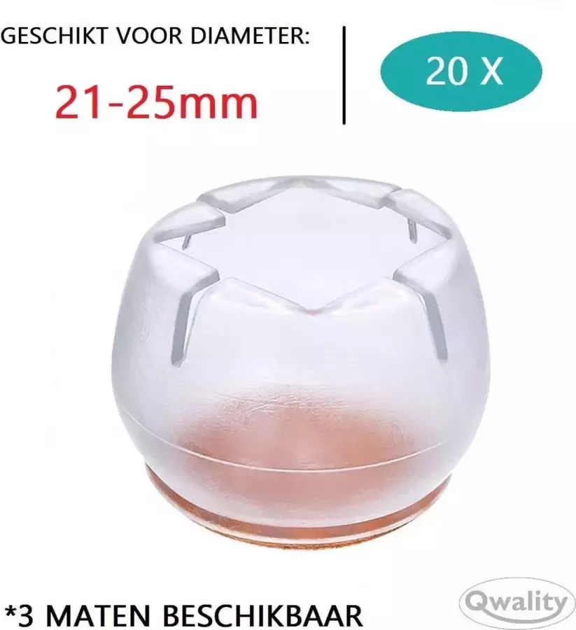 Qwality Stoelpootdoppen 20x Stoeldoppen – Vloerglijders – Vilt Stoelpoot beschermers – 21-25mm - Foto 1