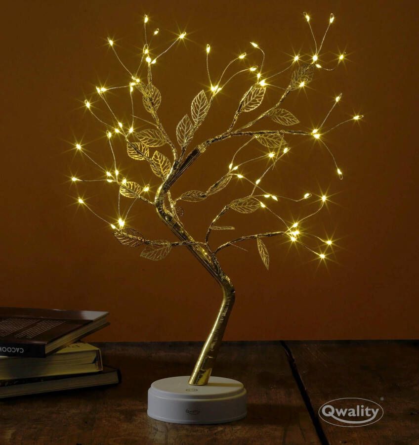 Qwality Twinkling Boom – Gouden Boompje Verlichting LED Lamp Boom – Decoratie – Lampjes Boom – LED Tree – Boompje – Vouwbaar – Valentijn – Kerst – Cadeau voor Haar – 50 cm