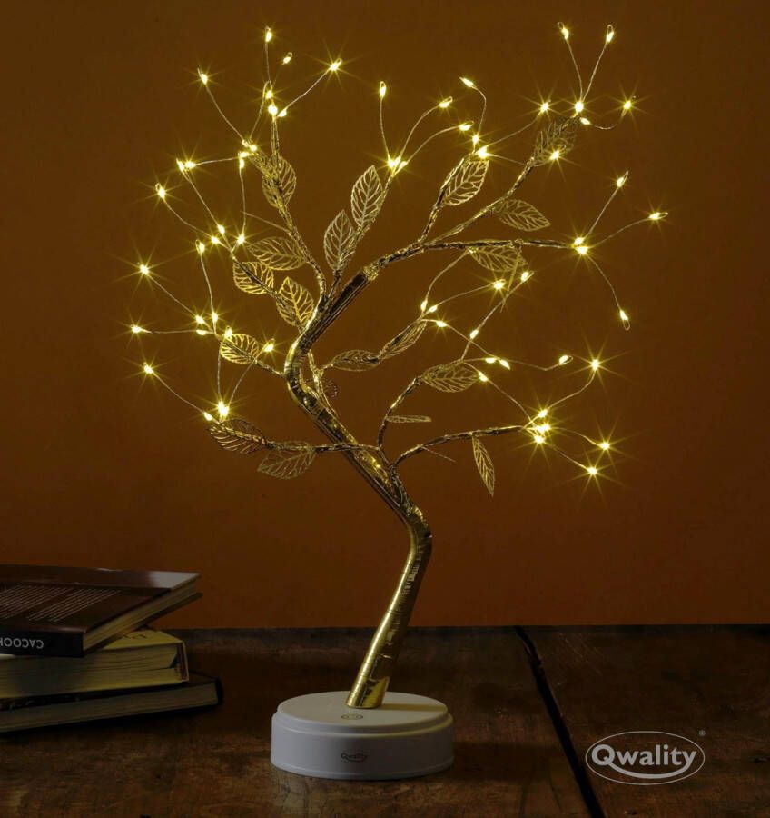 Qwality Twinkling Boom – Gouden Boompje Verlichting LED Lamp Boom – Decoratie – Lampjes Boom – LED Tree – Boompje – Vouwbaar – Valentijn – Kerst – Cadeau voor Haar – 50 cm