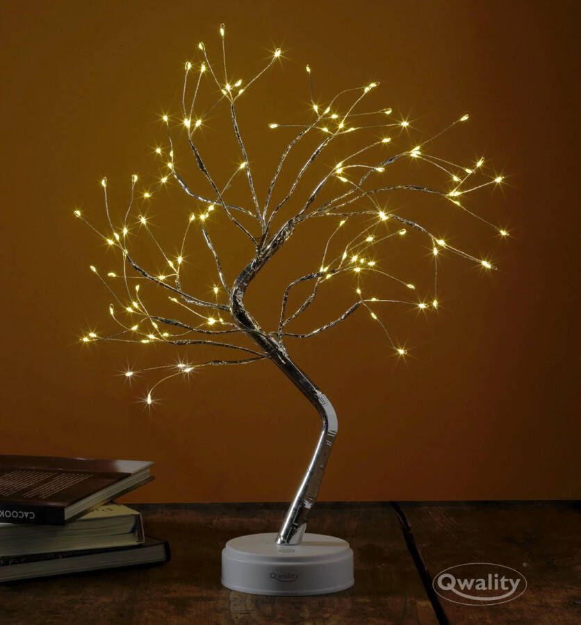 Qwality Twinkling Boom – Zilveren Boompje Verlichting LED Lamp Boom – Decoratie Lichtboom – Lampjes Boom – LED Tree Nachtlampje – Boompje – Vouwbaar – Cadeau voor Haar – 50 cm