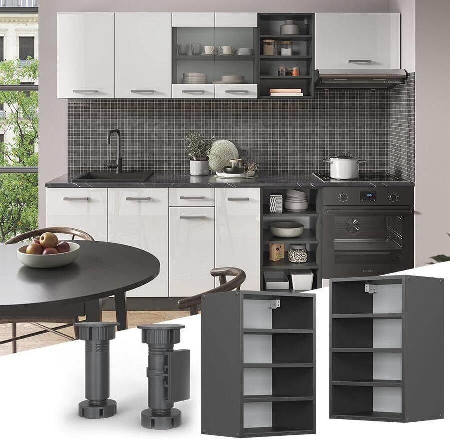 R-line Keukenkast Hangkast Onderkast en Keukenblok in Antraciet