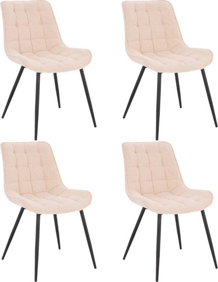 Ragnal Eetkamerstoel IKALO Set van 4 Zonder armleuning Polyester Cream Industrieel