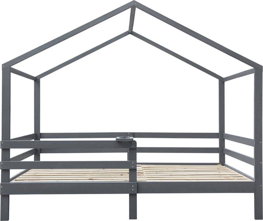 Ragnal Kinderbed Met dak en lattenbodem Uitvalbeveiliging 2 Lades 90 x 200 Grijs Eenvoudige montage Duurzaam