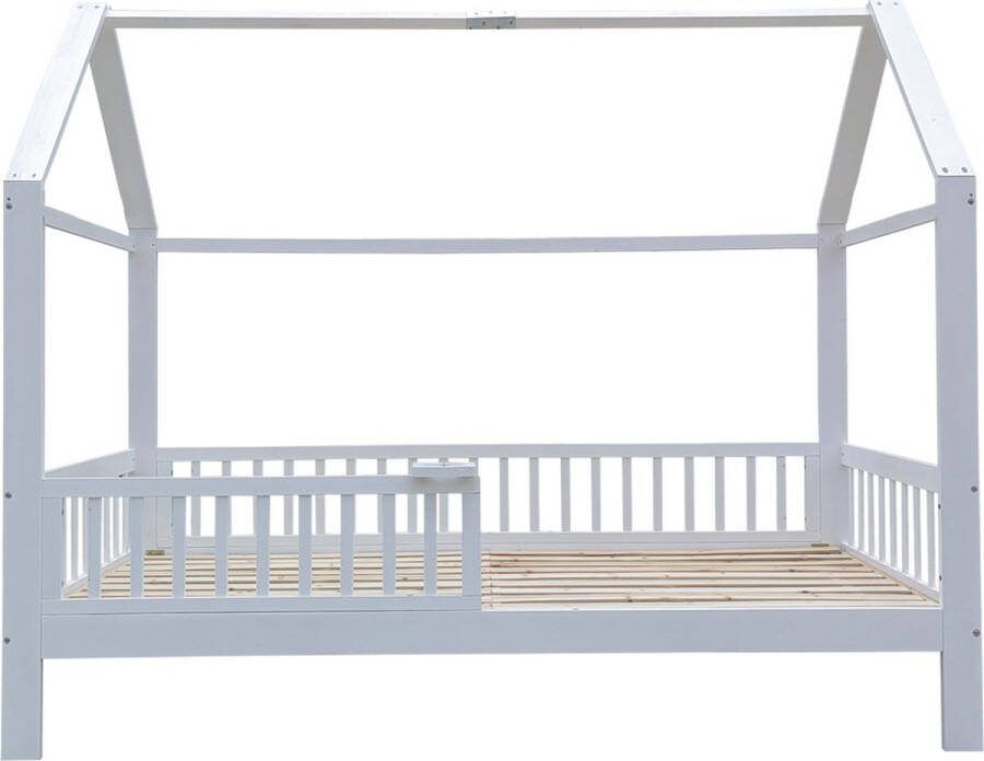 Ragnal Kinderbed Met dak en lattenbodem Uitvalbeveiliging 90 x 200 Wit Eenvoudige montage Duurzaam