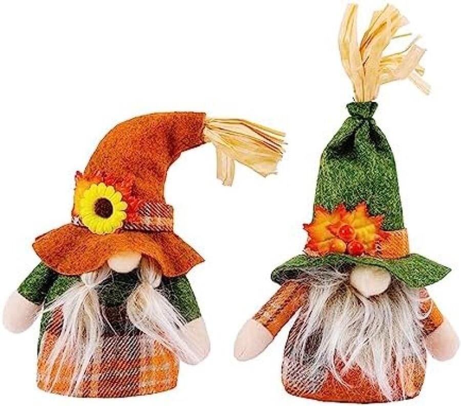 RALA 2 stuks handgemaakte herfstkabouters gezichtsloze gevulde poppen Thanksgiving decoratie tafel decor feestdecoratie herfst thema decoraties