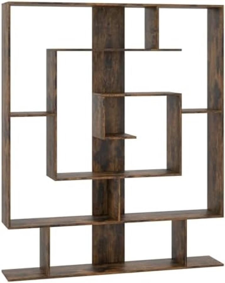 RALA Boekenkast met 7 Planken Geometrisch Staand Opbergrek voor Woonkamer Kantoor of Werkruimte 125 x 22 x 150 cm Rustiek Bruin