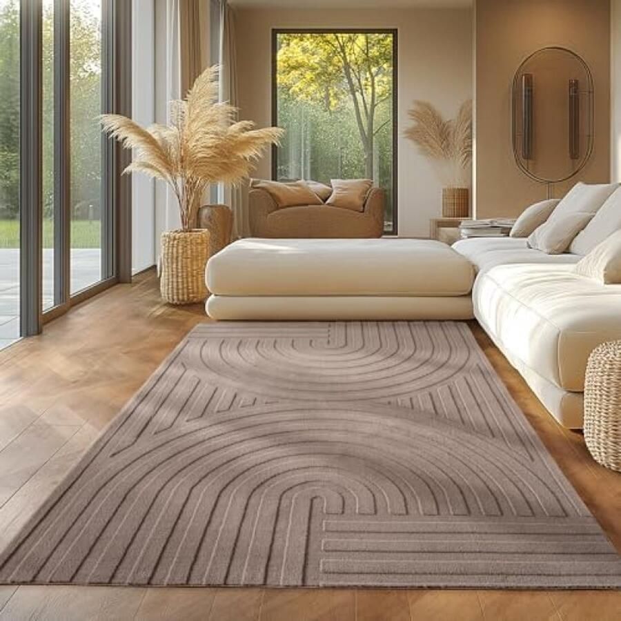 RALA Bohemian Vloerkleed Effen Beige 240x340 cm Zacht Wasbaar Tapijt Laagpolig voor Woonkamer en Slaapkamer Scandinavisch Boho Design met Antislip Onderzijde