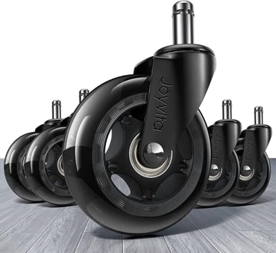 RALA Bureaustoelwielen 11 mm x 22 mm set van 5 harde vloerwielen voor bureaustoelen superstille en zachte rubberen bureaustoelwielen voor harde vloeren parket tapijt laminaat en tegels