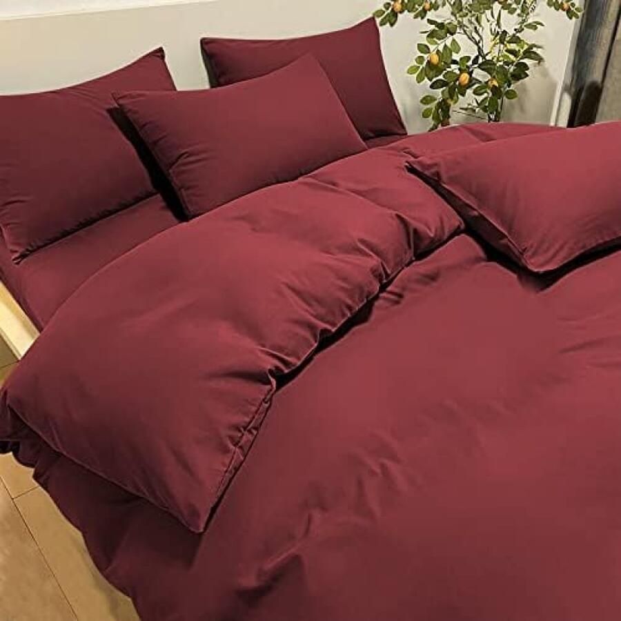 RALA Dekbedovertrek van 200 x 200 cm met 2 kussenslopen van 50 x 80 cm beddengoedset in microvezel voor tweepersoonsbed bordeauxrood