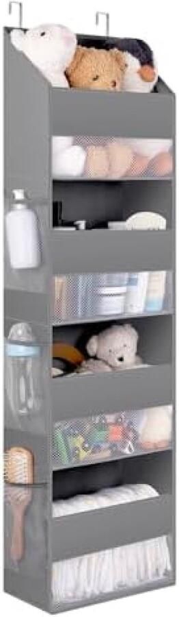 RALA Deurhanger Organizer met 4 Vakken en 6 Zijvakken van Gaas Grijs Overdeur Opbergoplossing voor Babyartikelen Baden Handdoeken en Meer