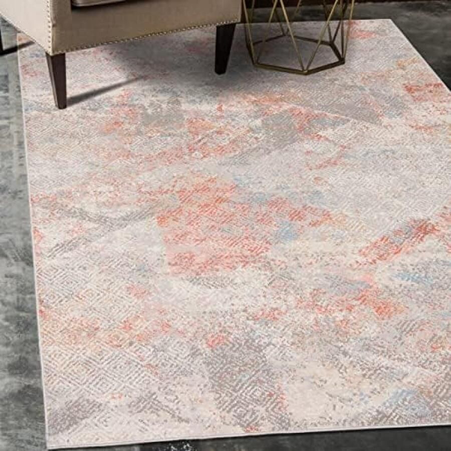 RALA Vintage Tapijt Kortstondig Pooltje Tapijten Abstract Patroon Decoratie Tapijt Woonkamer Slaapkamer Eetkamer OEKO-TEX Carpet Rug 240x330cm Grijs Kleur Zalm